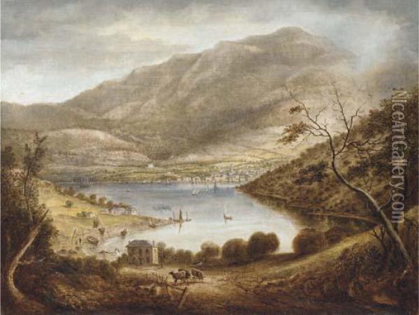 A View Of Mt. Wellington And Hobart Town Looking Across The Derwentfrom Kangaroo Bay Oil Painting - Benjamin Duterrau
