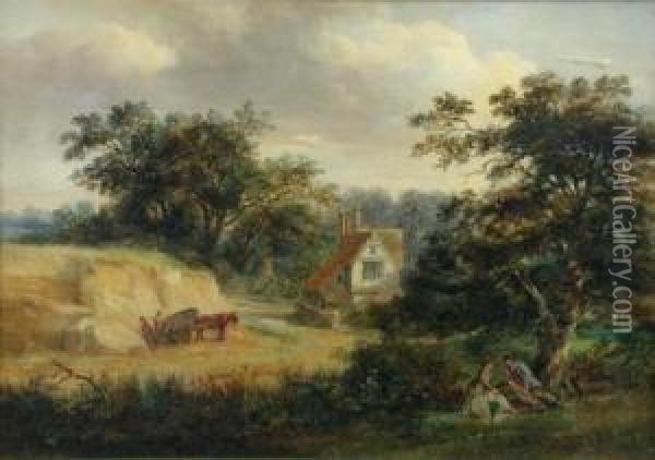 A Horse And Cart By A Quarry Oil Painting - Robert Burrows