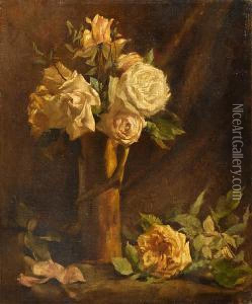 Roze W Wazonie Oil Painting - George van Nuffel