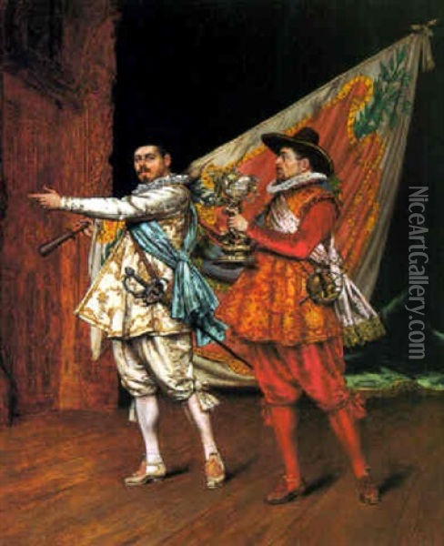 Les Deux Chevaliers Oil Painting - Adolphe Alexandre Lesrel