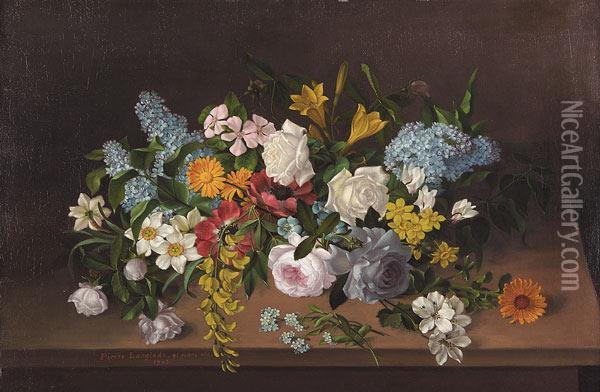 Still Life Of A Summer Bouquet Oil Painting - Pierre Langlade