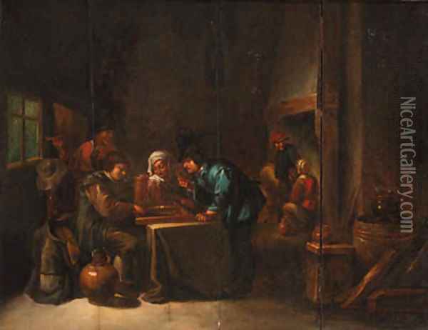 Peasants playing backgammon in an interior 2 Oil Painting - David The Younger Teniers