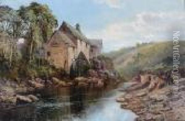 A Watermill In A North Wales Rivervalley Oil Painting - John Syer