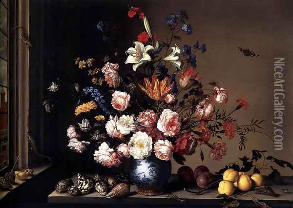 Vase of Flowers by a Window Oil Painting - Balthasar Van Der Ast