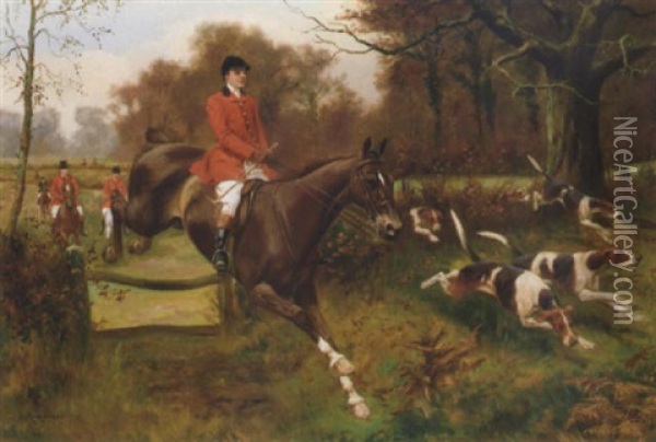Leading The Hunt Oil Painting - George Derville Rowlandson