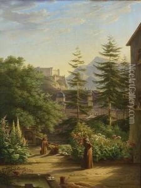 Salzburg - Blick Vom Garten Des
 Kapuzinerklosters Oil Painting - Carl Ludwig Frommel