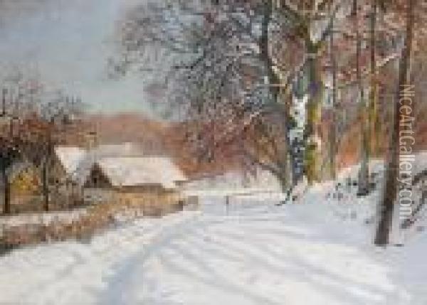 A Sunny Winter's Day Oil Painting - Olaf Viggo Peter Langer