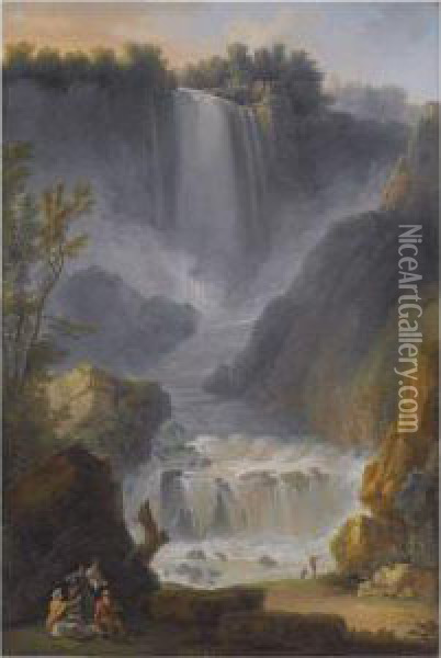 A View Of The Marmore Falls Near Terni Oil Painting - Claude Louis Chatelet