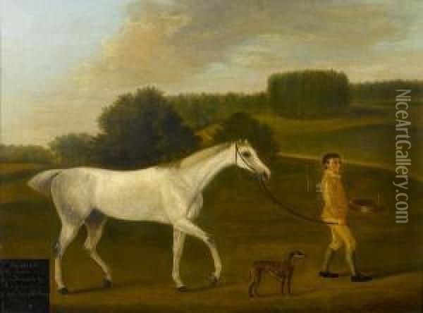 Portrait Of Favourite With A Groom And Adog Oil Painting - J. Francis Sartorius