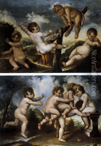 Spielende Putten (pair) Oil Painting - Giovanni Andrea Podesta