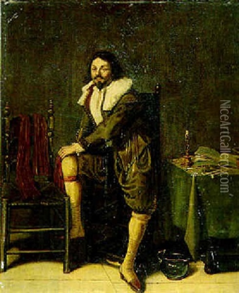 Portrait Of A Man Sitting In An Interior Oil Painting - Pieter Jacobs Codde