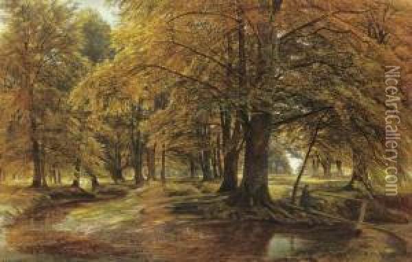 Crossing The Brook, Autumn Oil Painting - Edmund George Warren