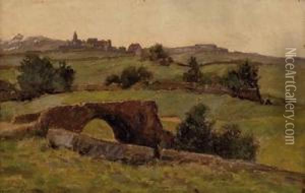 Landschaft Mit Steinbrucke Und Dorf Oil Painting - Carl, Karl Wieland