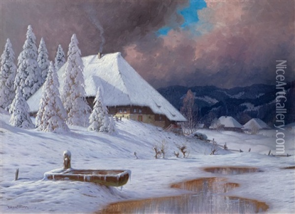 Winterlandschaft Mit Aufziehendem Gewitter Oil Painting - Karl Hauptmann