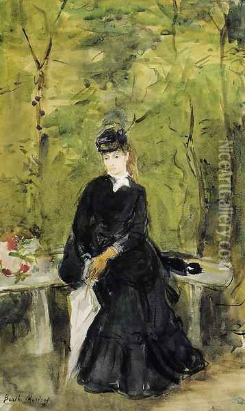 Young Lady Seated On A Bench Oil Painting - Berthe Morisot