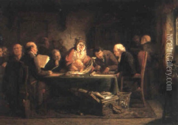 Signing Away The Deeds Oil Painting - George Bernard O'Neill