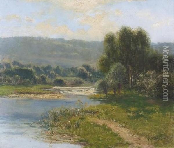 Sommerliche Flussuferpartie. Oil Painting - Jean Beauduin