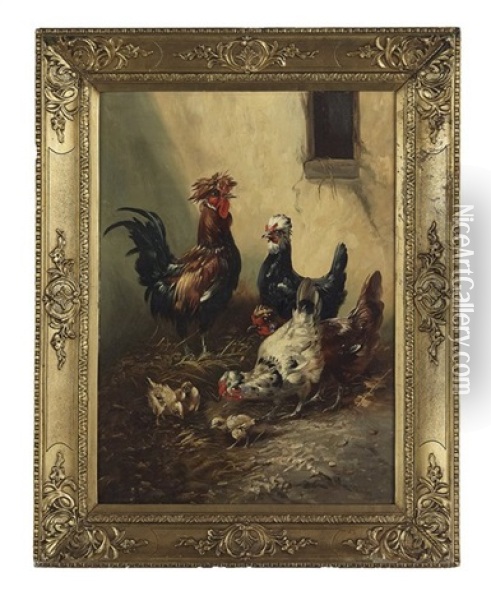Poultry In The Barn Oil Painting - Henry Schouten