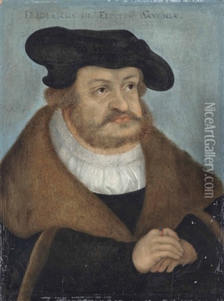 Portrait Of Frederick Iii (1463-1525), The Wise, Elector Of Saxony, Bust-length, In A White Shirt, A Fur-lined Coat And A Black Hat Oil Painting - Lucas Cranach the Elder