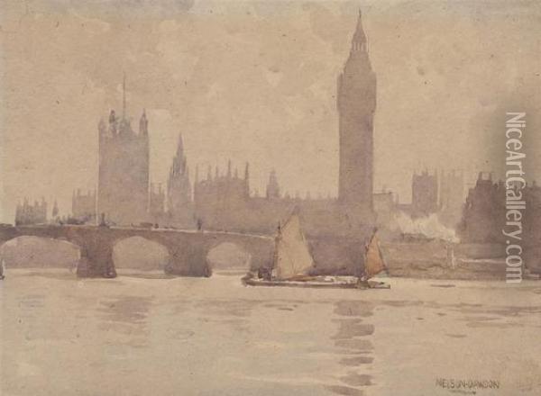 Westminster Bridge, London Oil Painting - Nelson Ethelred Dawson