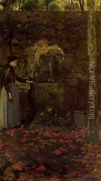 Mujer en la fuente Oil Painting - Santiago Rusinol i Prats