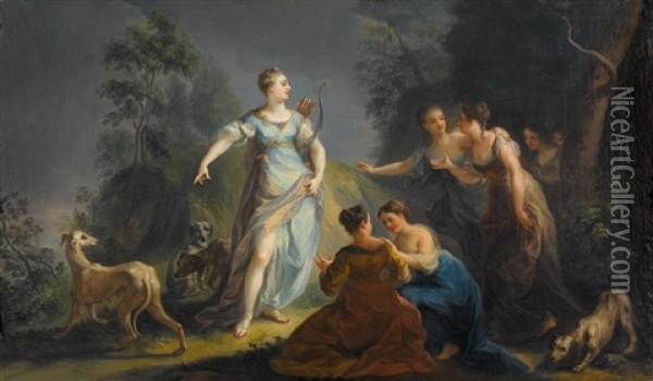 Diana Mit Gefolge Oil Painting - Johann Heinrich Keller