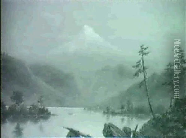 Distant View Of Mt. Hood Oil Painting - William Samuel Parrott