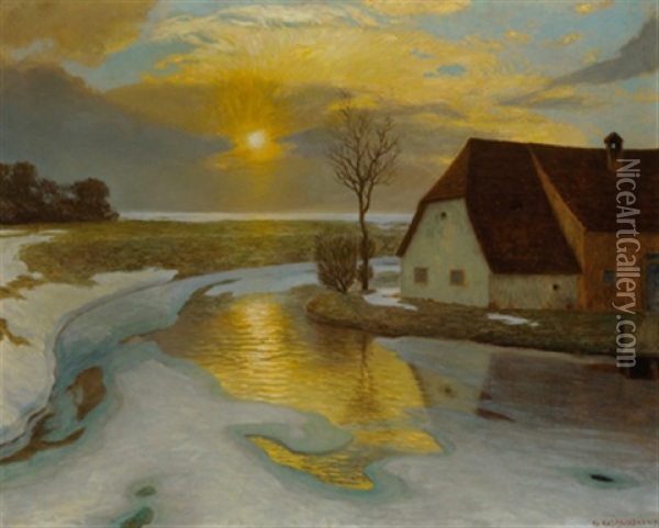 Landschaft Im Vorfruhling Bei Sonnenuntergang Oil Painting - Eduard Kasparides