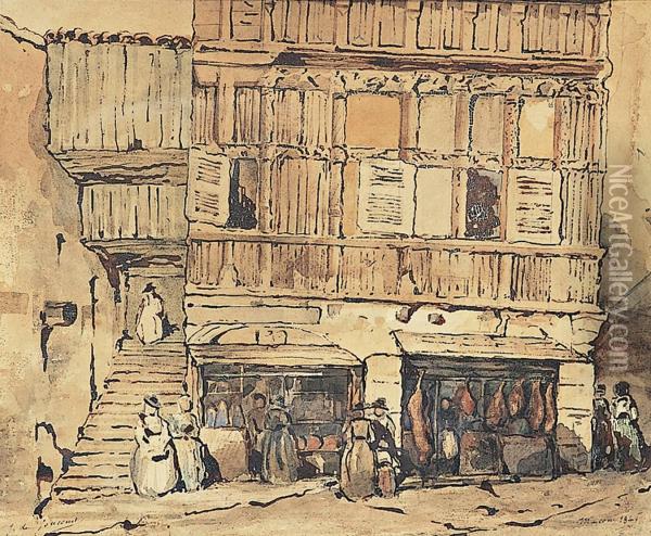 Rue Animee A Mcon Oil Painting - Jules Alfred Huot De Goncourt