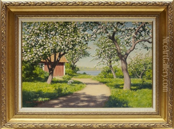 Landsvag Mellan Blommande Appeltrad Oil Painting - Johan Fredrik Krouthen