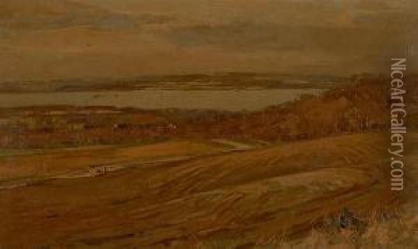 Ploughing Above A River Oil Painting - John Campbell Mitchell