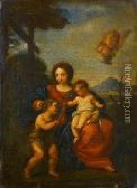 Madonna And Child With St John The Baptist Oil Painting - Pietro Da Cortona (Barrettini)