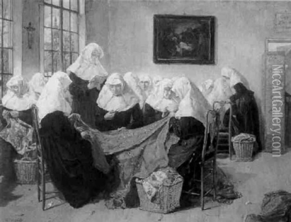 Nuns Sewing Oil Painting - Louis (Lodewijk) Tytgat
