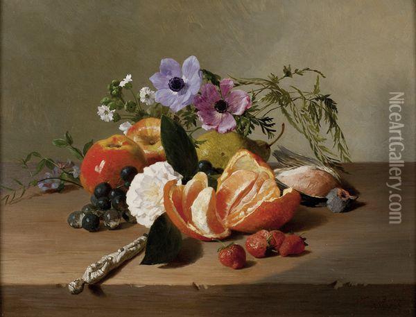 Nature Morte Aux Fleurset Fruits Oil Painting - Francois Bonvin