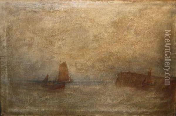 Shipping Off A Harbour Oil Painting - Gustave de Breanski