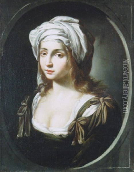 A Young Woman In A Brown Dress And White Headdress Oil Painting - Ginevra Cantofoli