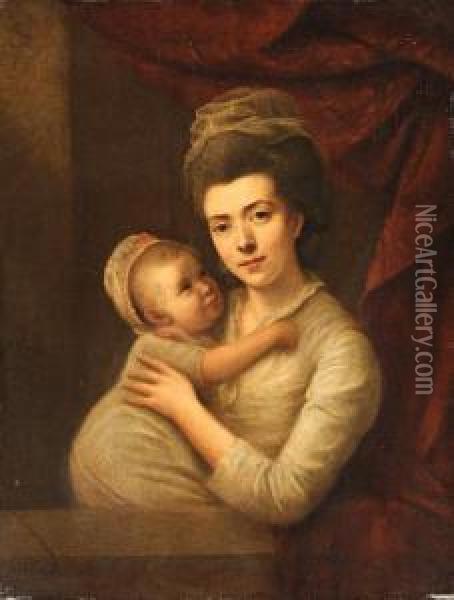 Portrait Of A Mother And Child At A Casement Oil Painting - Nathaniel R.H.A. Hone Ii,