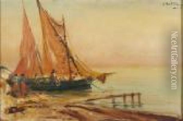 Barque Sur Le Ponton Oil Painting - Louis Nattero