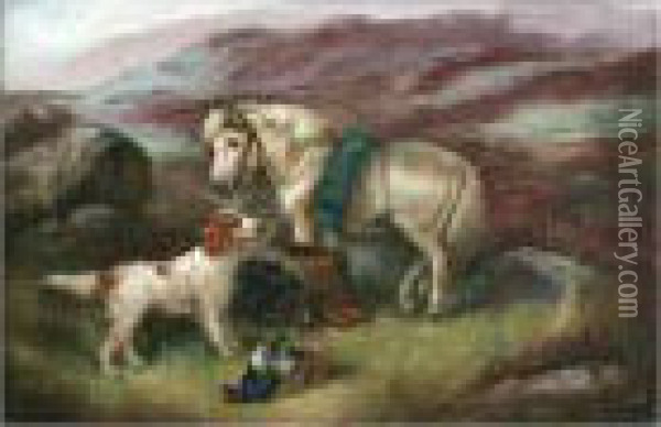 Gun Dogs And Pony With The Days Bag Oil Painting - Robert Cleminson