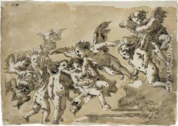 Putti And Seraphim In Flight Oil Painting - Giovanni Domenico Tiepolo
