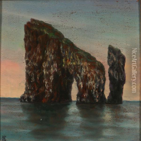 At Drangarnir And Tindholmur On The Faroe Islands Oil Painting - Christen Holme Isaksen