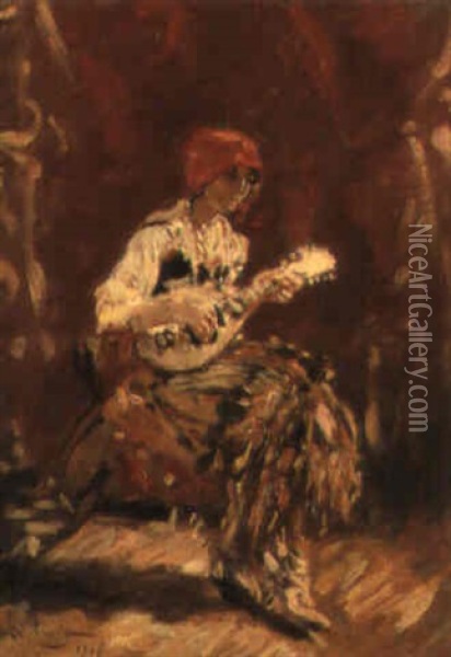 The Guitarist Oil Painting - Raffaele Ragione