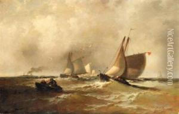 Sailing In Stormy Seas
Oil On Canvas Oil Painting - Franklin Briscoe