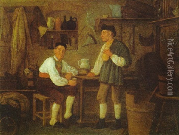 Zwei Manner Beim Trunk Im Hauerstubchen Oil Painting - Michael Neder