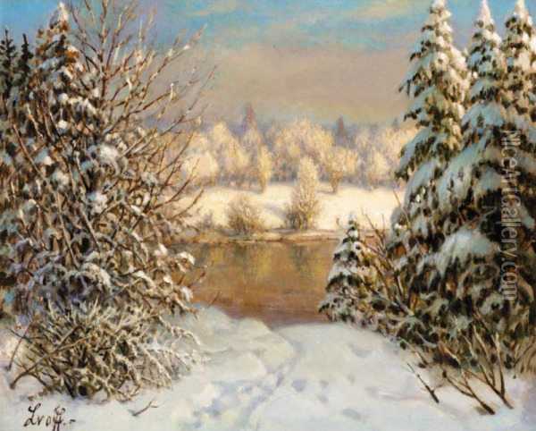 Sunrise Over A Snowy Landscape Oil Painting - Petr Ivanovich L'Vov