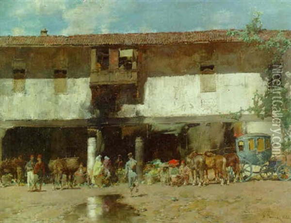 A Turkish Market Oil Painting - Alberto Pasini