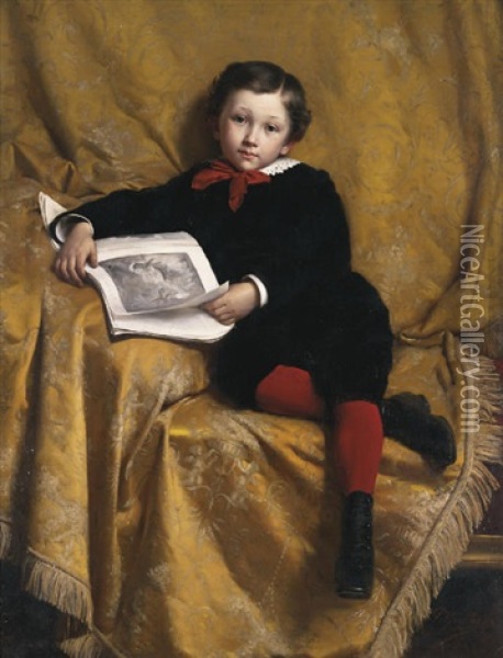 Portrait Of A Boy, Seated, Holding An Open Book Oil Painting - Paul (Louis Narcisse) Grolleron