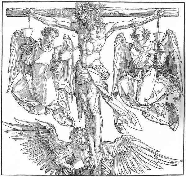 Christ on the Cross with Three Angels Oil Painting - Albrecht Durer