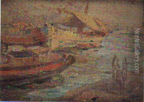 Barcas En El Puerto Oil Painting - Francisco Gimeno Arasa