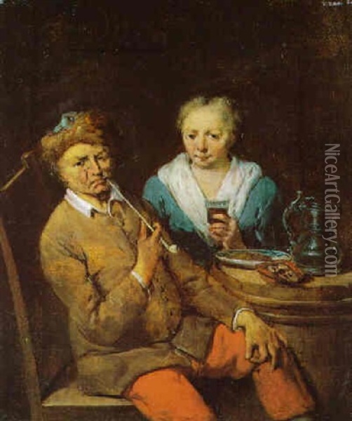 Trinkendes Und Rauchendes Paar Oil Painting - Jan Baptist Lambrechts